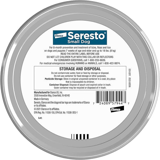Seresto Small Dog Vet-Recommended Flea & Tick Treatment & Prevention Collar for Dogs Under 18 lbs. | 2 Pack