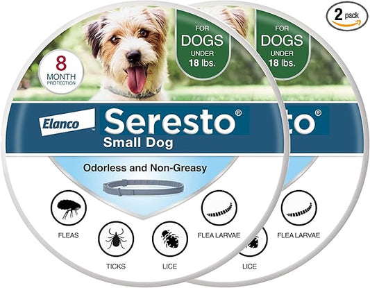 Seresto Small Dog Vet-Recommended Flea & Tick Treatment & Prevention Collar for Dogs Under 18 lbs. | 2 Pack